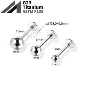 F136 Titanium 0.8/1.0mm Wire Diameter External Thread Round Ball Flat Bottom Labret Stud Lip Nail Piercing Jewelry