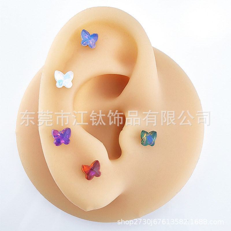 G23 Titanium Alloy Ear Bone Butterfly Stud - High Quality Body Piercing Jewelry for Cartilage - Image 2
