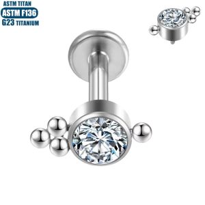Titanium Alloy Lip Ring with Zircon Beads Cluster - Small Earrings for Pierced Ears
