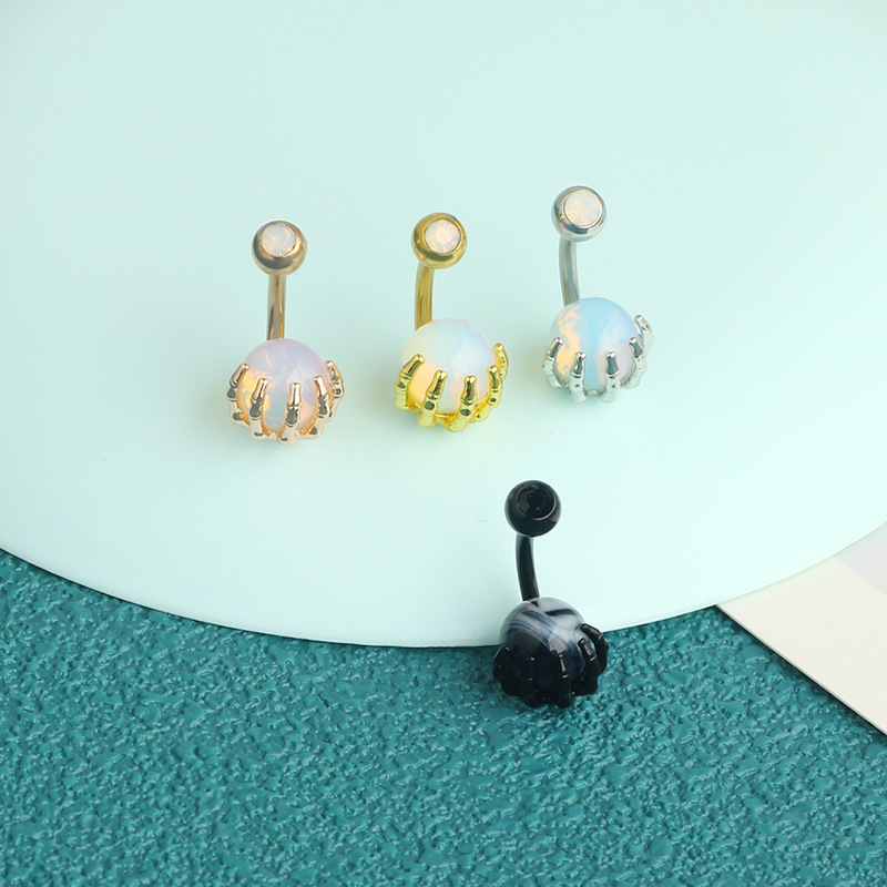 Skull Design Navel Ring Stainless Steel Dangle Belly Button Jewelry Turquoise Ball - Image 5