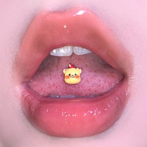 Butter Bear Sweet Tongue Barbell 316L Surgical Steel External Thread Tongue Ring Cute Piercing Jewelry