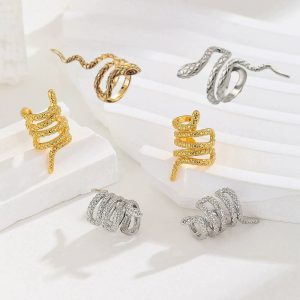 Retro Cold Snake Shape Ear Clip - No Piercing Needed, Gold Plated, Unisex, Fashionable Hoop Ear Cuff