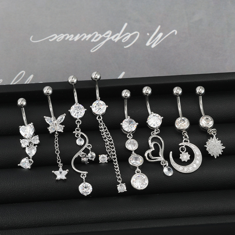 Wholesale 8-Piece Stainless Steel Belly Ring Set: Star, Moon, Butterfly, Heart Designs, Mixed Styles - Image 3