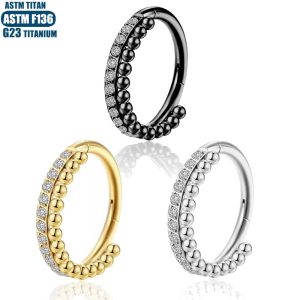 G23 Titanium Black CZ Side Zircon Hinged Seamless Nose Ring Earring Hoop