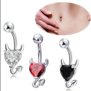 Demon Heart Shape Zircon Navel Ring Stainless Steel Belly Button Ring Rose Gold