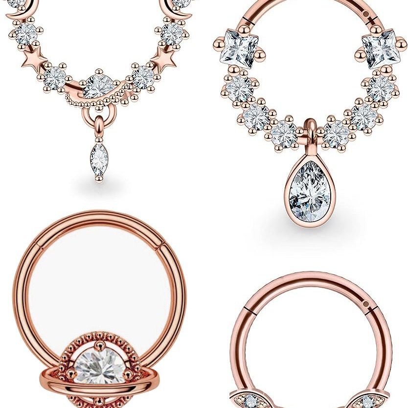 5-Piece Set Stainless Steel Inlaid Zircon Open Nose Ring, Planet Water Drop Earrings, Multifunctional Nose Jewelry - Image 3