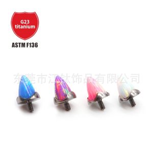 F136 Titanium Body Wavy Edge Pointed Cone Opal Cross-Border G23 Titanium Alloy Body Piercing Jewelry Ear Studs Accessories
