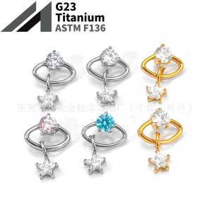 F136 Titanium Planet Trajectory Zircon Lip Labret Stud 14mm G23 Body Piercing Jewelry Gold White
