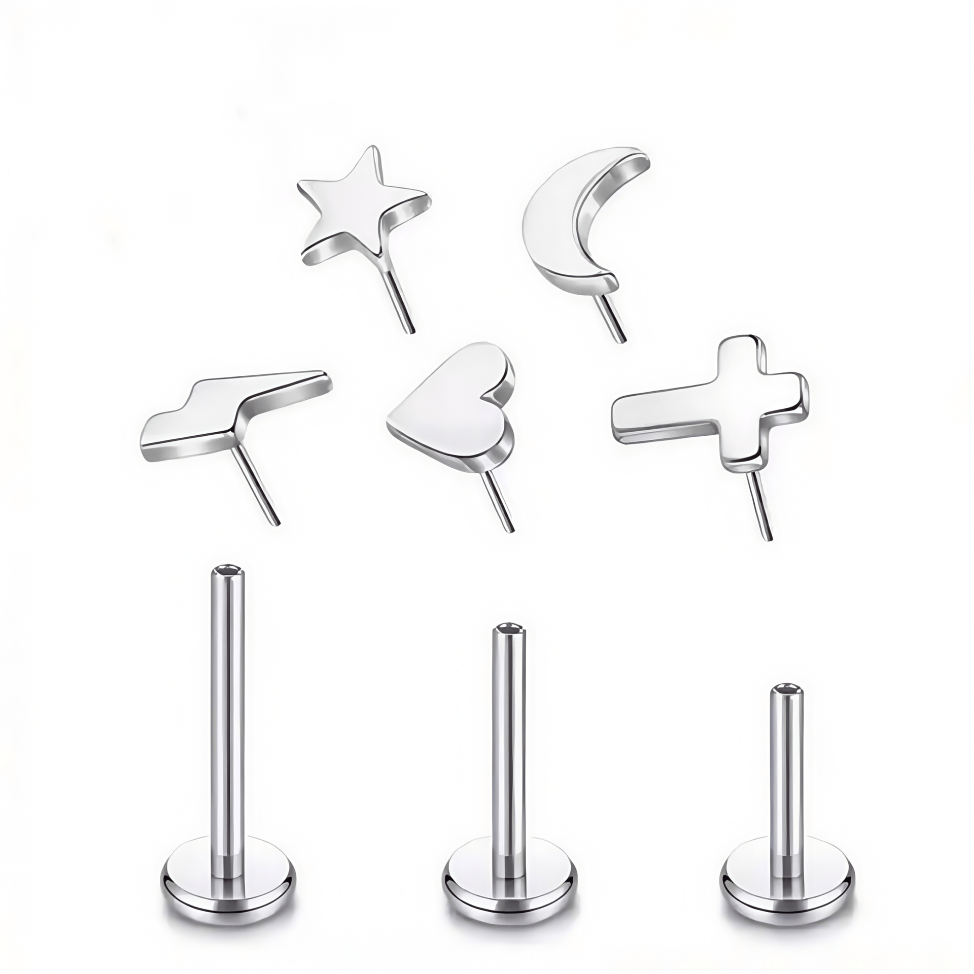 F136 Titanium Insertion Ear Bone Nail Love Moon Cross Five-Pointed Star Lightning Titanium Alloy Piercing Jewelry - Image 5