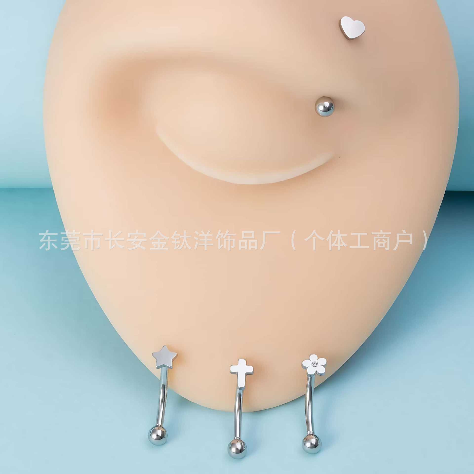 Moon Heart Cross Star G23 Titanium Curved Barbell Eyebrow Ear Cartilage Stud Piercing Jewelry - Image 4