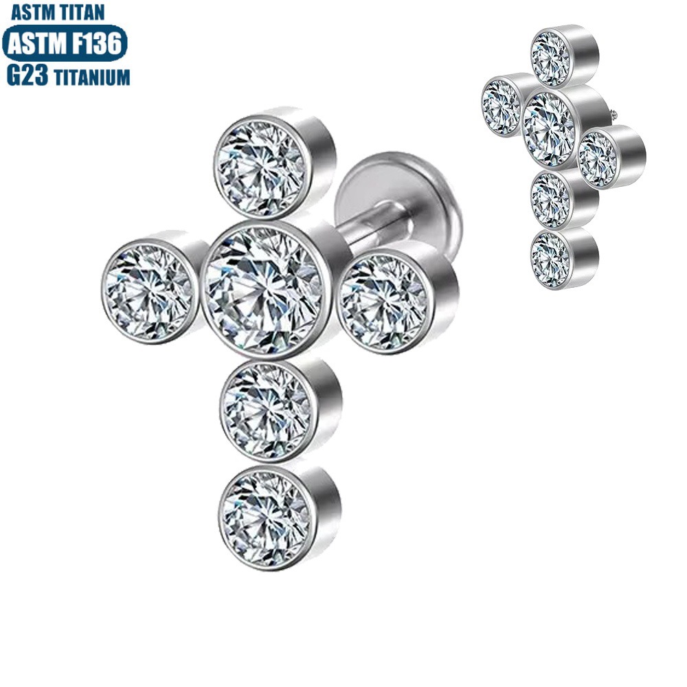 F136 Titanium Ear Lip Cross Zircon Piercing Jewelry - 1.2x10mm Thread Internal Ear Bone Studs - Image 5