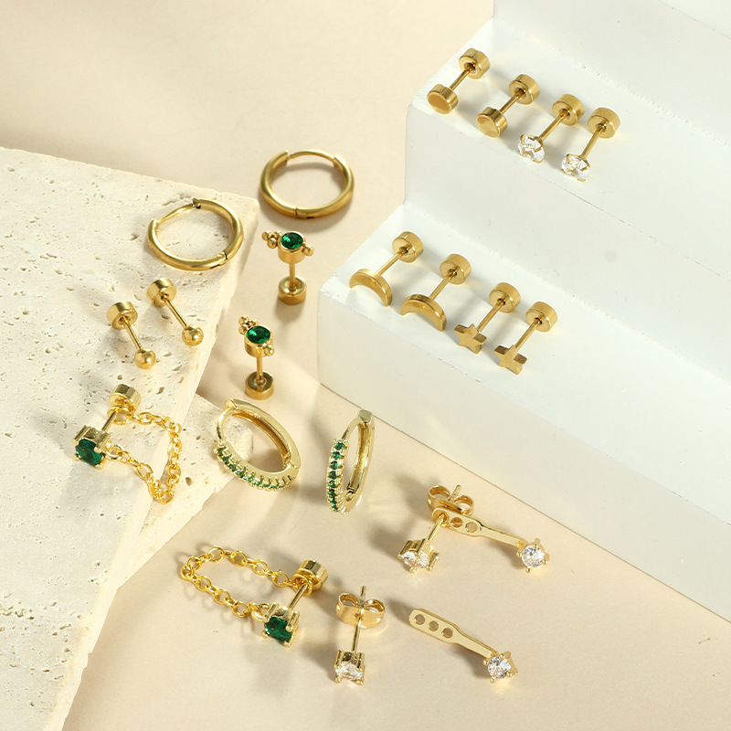 Gold Plated Green Zircon Star Ear Clip Earrings - Stainless Steel Fashion Jewelry - Image 3