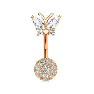 Gold Bow Belly Button Ring Zircon Navel Piercing Jewelry Stainless Steel 2022 Summer