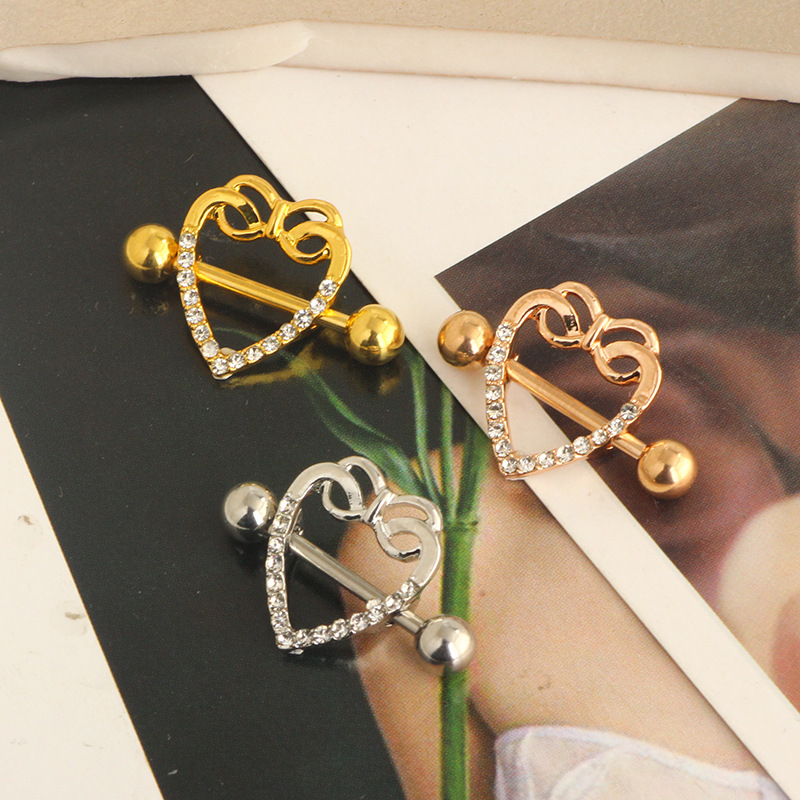 2022 Peach Heart 14G Stainless Steel Heart Shaped Nipple Ring Rose Gold Vacuum Plated Body Piercing Jewelry Wholesale - Image 4