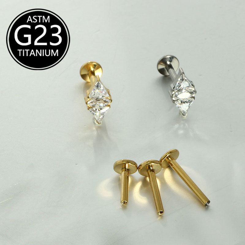 G23 Titanium Labret Stud Lip Piercing Jewelry with CZ Stone - 16G 10mm - Image 3
