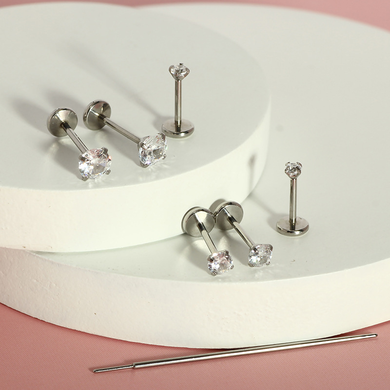 Stainless Steel Classic Basic Zircon-Inlaid Barbell Nose Stud Lip Stud Ear Cartilage Stud 20G Piercing Jewelry - Image 4