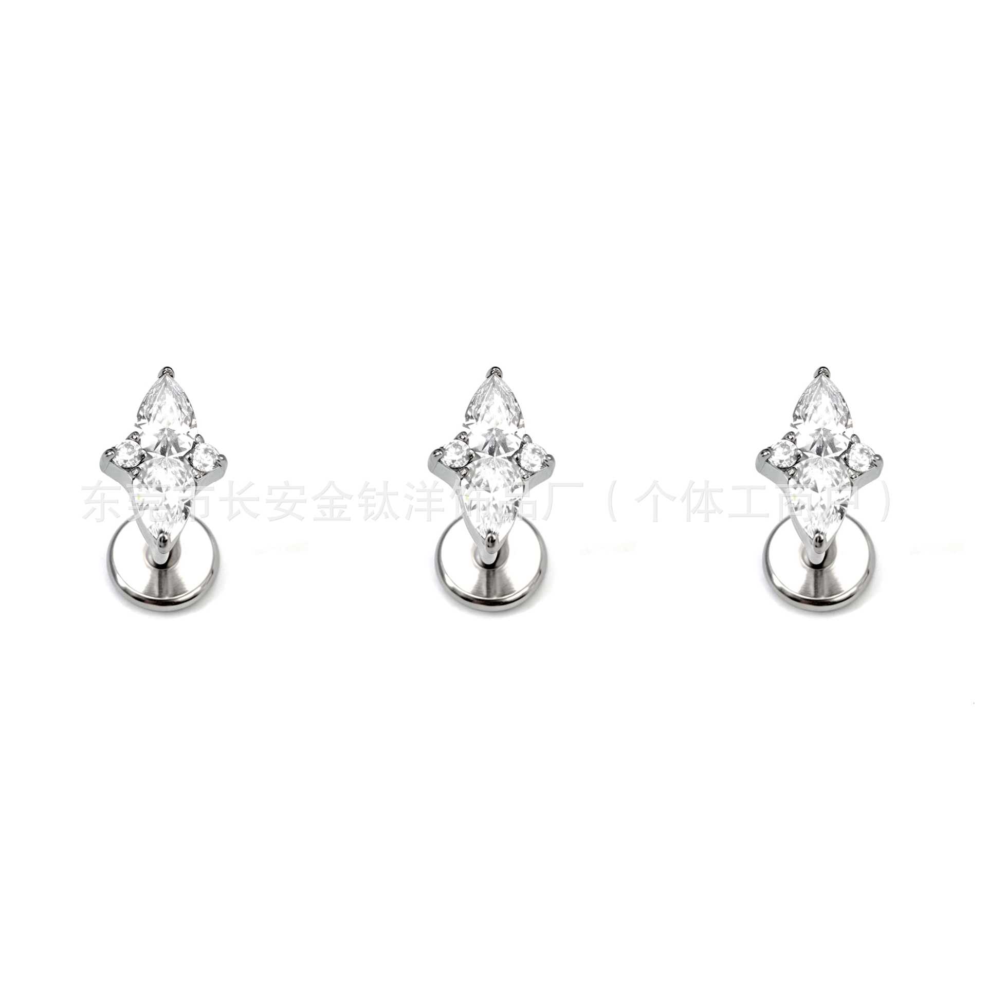F136 Titanium Internal Thread Rhombus-Shaped Zirconia Stud Earrings G23 Titanium Alloy Body Piercing Jewelry Ear Bone Studs - Image 2