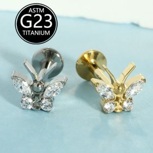 2025 New G23 Titanium Alloy Butterfly Lip Labret Stud Internal Thread Piercing Jewelry