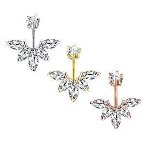 K-Style Double-Ended Zircon Navel Ring - 316L Surgical Steel Belly Button Ring for Women
