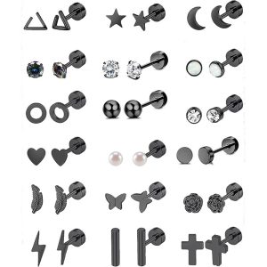 Gold Heart-Shaped Mini Stud Earrings Stainless Steel Geometric Cake Studs for Women