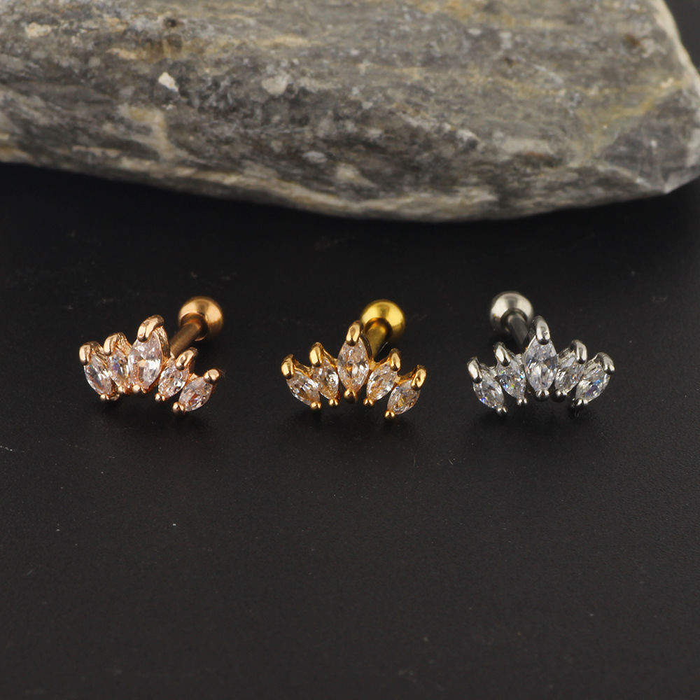 5 PCs Zircon Fashion Stainless Steel Women's Ear Bone Nail Screw Earrings Piercing Jewelry Ear Stud Earrings - Image 2