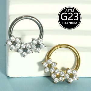 G23 Titanium Inlaid Zircon Nose Ring - Fashion Floral Design Body Piercing Jewelry