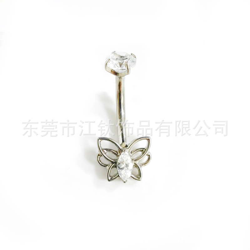 JT517 Butterfly Titanium Navel Ring with Zircon Double Head - G23 ASTM F136 Body Piercing Jewelry - Image 5