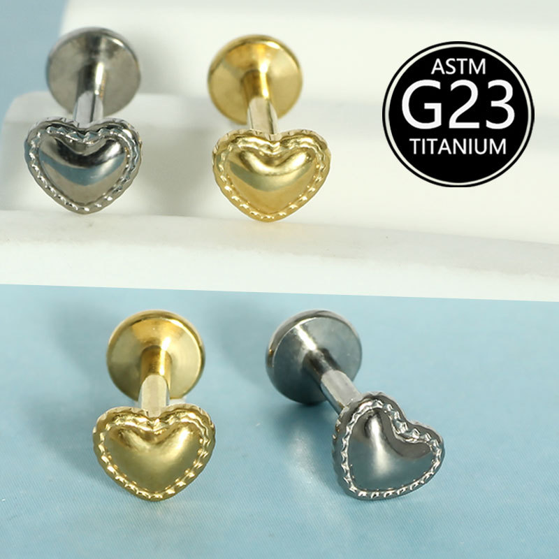 G23 Titanium Heart Shape Internal Thread Lip Piercing Labret Stud Ear Cartilage Jewelry - Image 4
