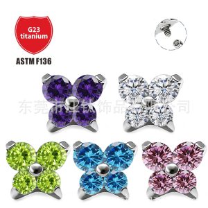 G23 Titanium Alloy Four-Leaf Clover 5A Small Butterfly Body Piercing Earrings - ASTM F136