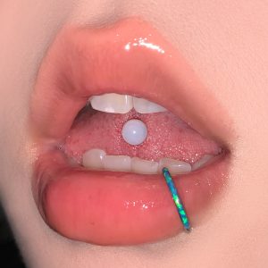 Milk White Opal Tongue Nail Steel Titanium External Thread Tongue Barbell Piercing Jewelry