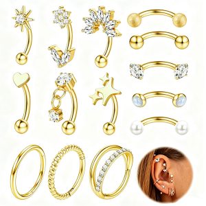 Inlaid Zircon Stainless Steel Eyebrow Barbell - Silver Opal Cartilage Stud for Ear Piercing