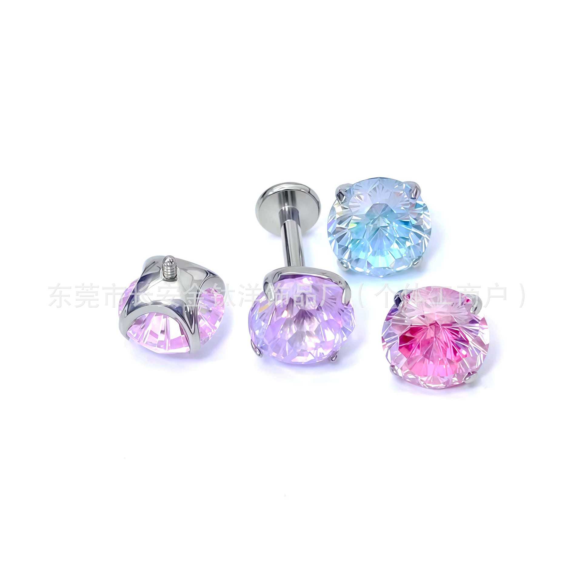 F136 Titanium Four-Claw Gradient Color Fireworks Cut Zircon Earrings Ear Bone Nails G23 Titanium Alloy Body Piercing Jewelry - Image 2