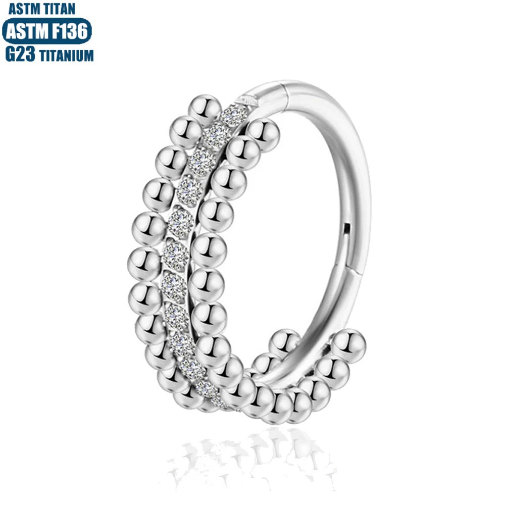 F136 Implant Grade Titanium Alloy Nose Ring Seamless Ring Side Zircon Double Row Welded Ball Hinge Perforated Earrings Cartilage Ring - Image 3