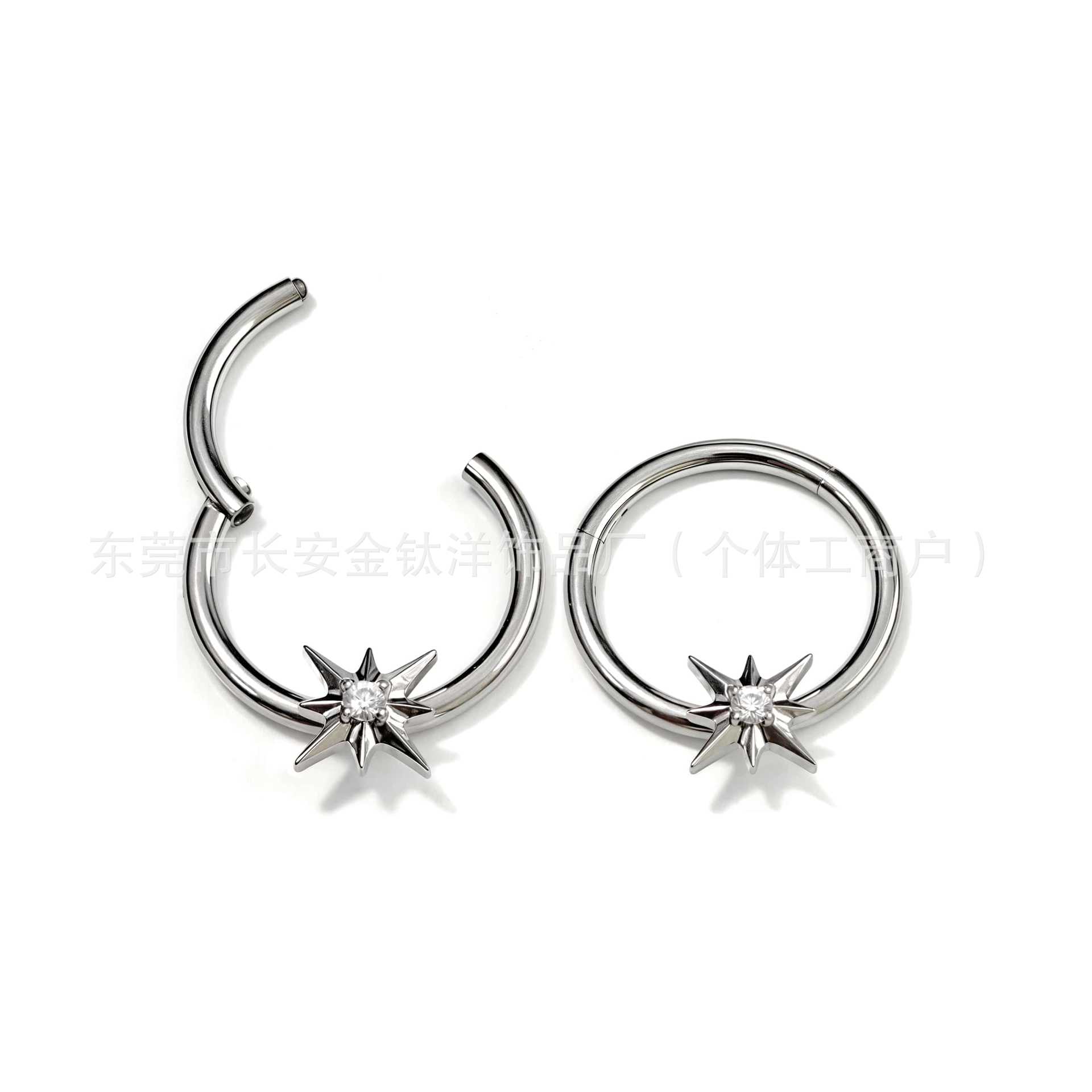 F136 Titanium Six-Pointed Star Zircon Seamless Open Ring Nose Septum Nose Ring Earrings Titanium Alloy Piercing Jewelry - Image 4
