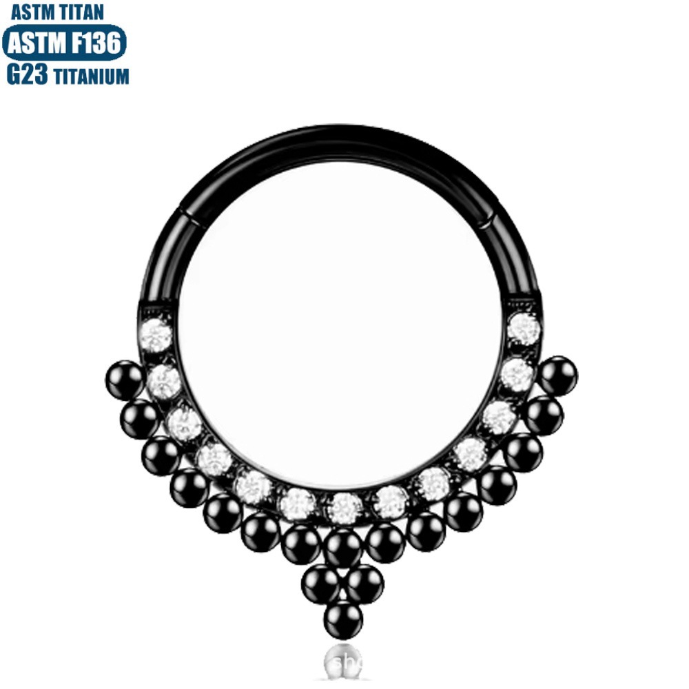 F136 Titanium Nose Ring with Zircon Inlay Welded Bead - Perforated Nose Ring Earring Septum Ring Titanium Alloy Zircon Inlay - Image 4