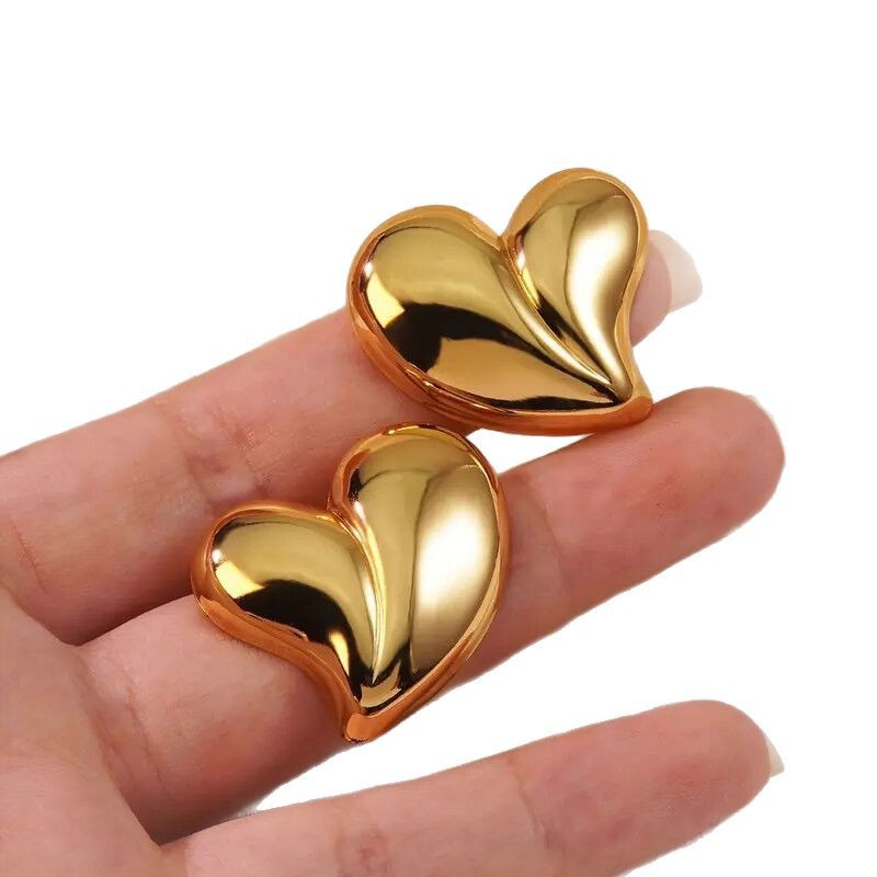 18K Gold Heart Earrings for Women - Stainless Steel Pierced Earrings Trendy Niche Design - Image 5