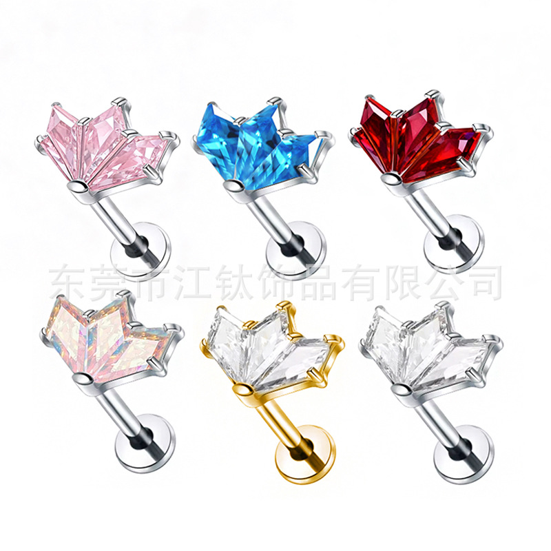 G23 Titanium Alloy Rhombus Inlaid Zircon Ear Cartilage Stud Earrings - 1.2mm x 10mm - Image 5