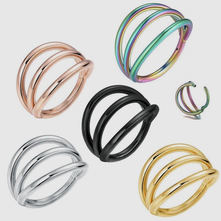 Cross-Border Simple Style 316L Stainless Steel Three-Layer Nose Ring Hoop Piercing Nose Ornament Multi-Function Earrings - Image 2