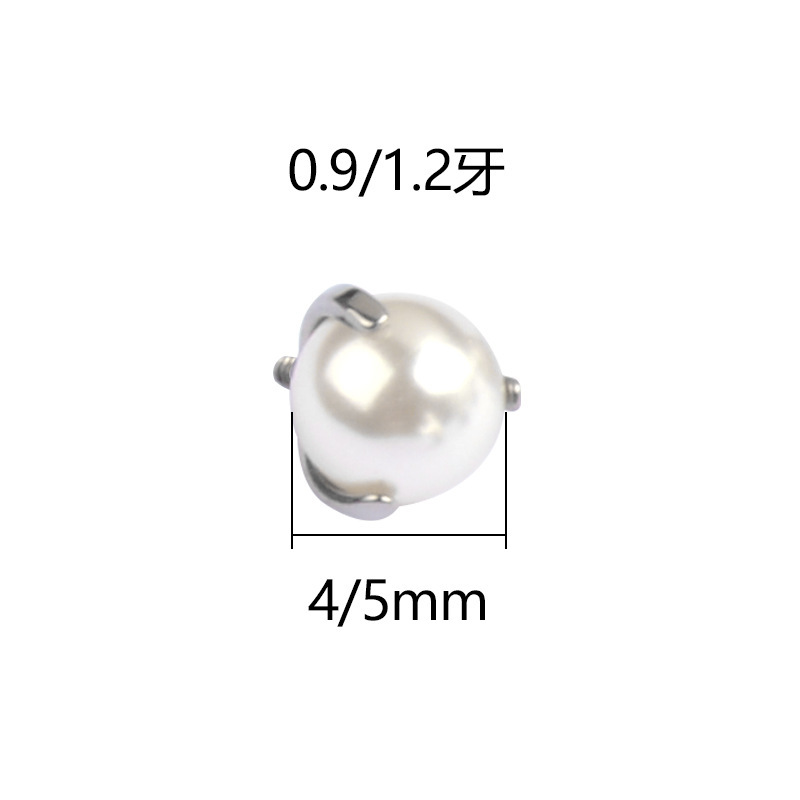 F136 Titanium Pearl Ear Cartilage Studs, Lip Studs, Nose Studs - Three-Pronged External Thread Piercing Jewelry - Image 5