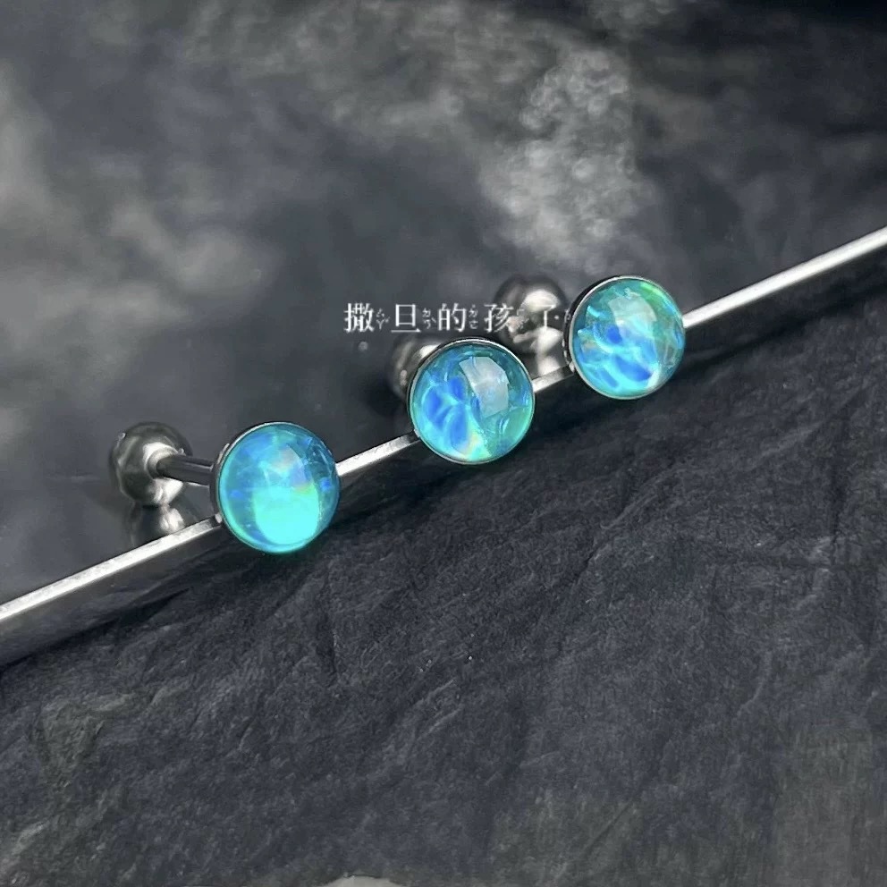 Satan's Child Blue Demon Concubine Tongue Nail Titanium Steel External Thread Tongue Barbell with Detachable Chain Tongue Ring - Image 4