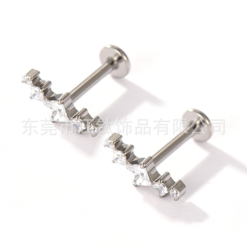 G23 Titanium Alloy Opal Square Cross Body Piercing Ear Stud - Gold/B9 Square Threaded - Image 4