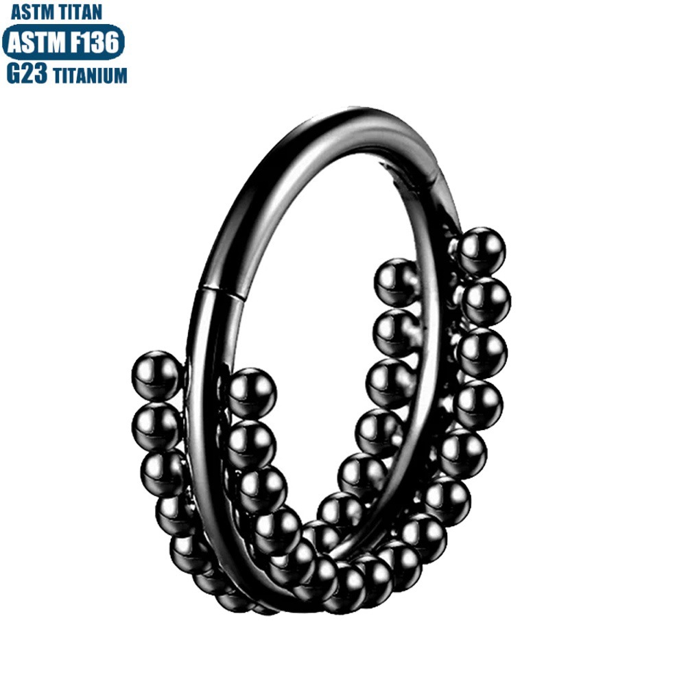 G23 Titanium Nose Ring Double Layer Solder Ball Septum Ring Seamless Ring Hinge Earrings - Image 2