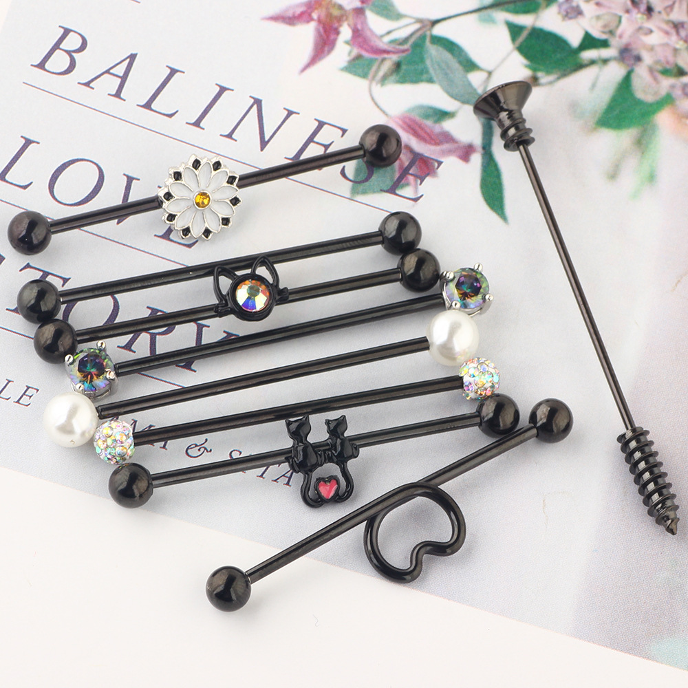 10Pcs Industrial Barbell Cross Bar Ear Piercing Set - Stainless Steel Geometric Studs for Double Ear Piercing - Image 5