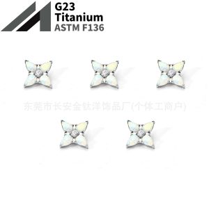 F136 Titanium Water Drop Opal Eight-Pointed Star Zircon Lip Stud Ear Bone Stud Ear Stud G23 Titanium Alloy Body Piercing Jewelry