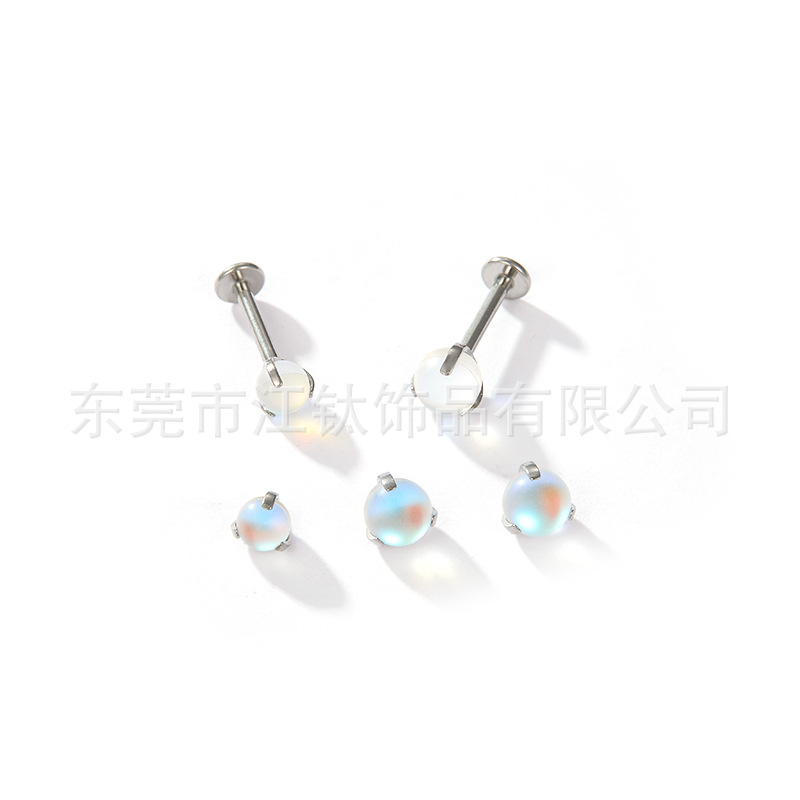 G23 Titanium Lip Piercing Labret Stud with AB Moonstone Opal Ball - 16G 6mm Flat Back Earring for Cartilage Helix Tragus Jewelry - Image 2