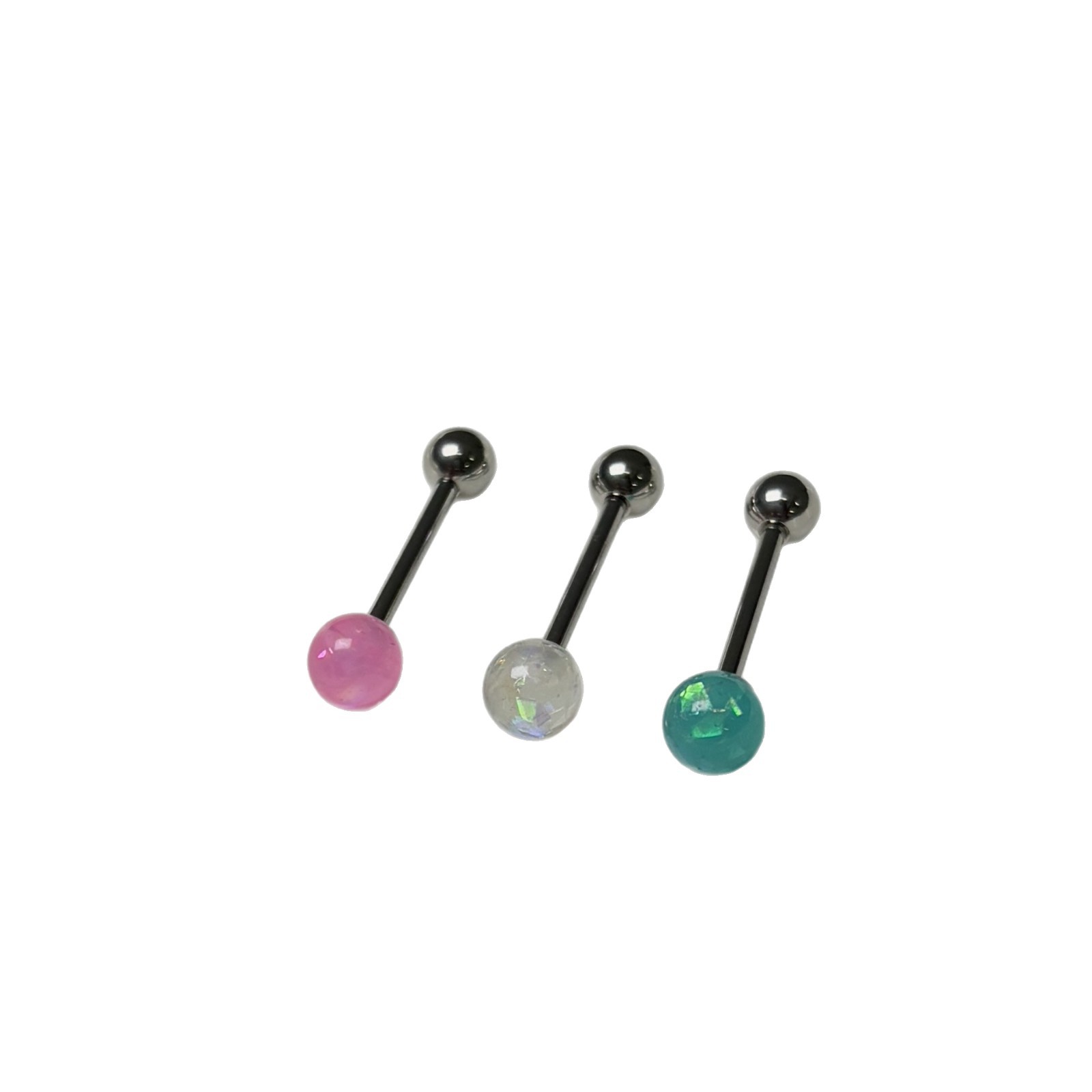 Pink 316L Surgical Steel Tongue Barbell External Thread Sparkle Ball Tongue Piercing Jewelry - Image 5