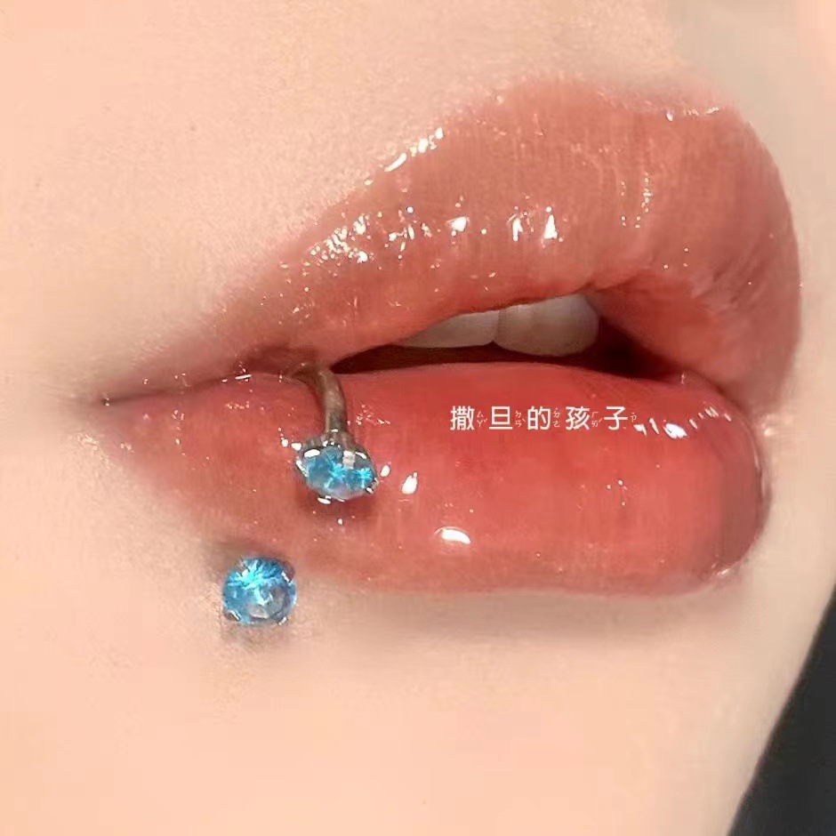 Blue Zircon Internally Threaded Horseshoe Lip Ring 12mm 1.2mm 316L Surgical Steel Lip Piercing Jewelry - Image 4