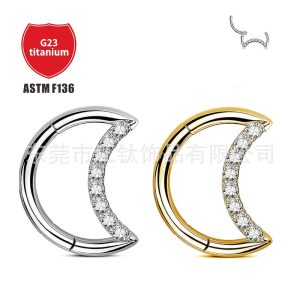 G23 Titanium Moon Earring - Gold with White Zircon, 1.2x8mm, ASTM F136, Body Piercing Jewelry