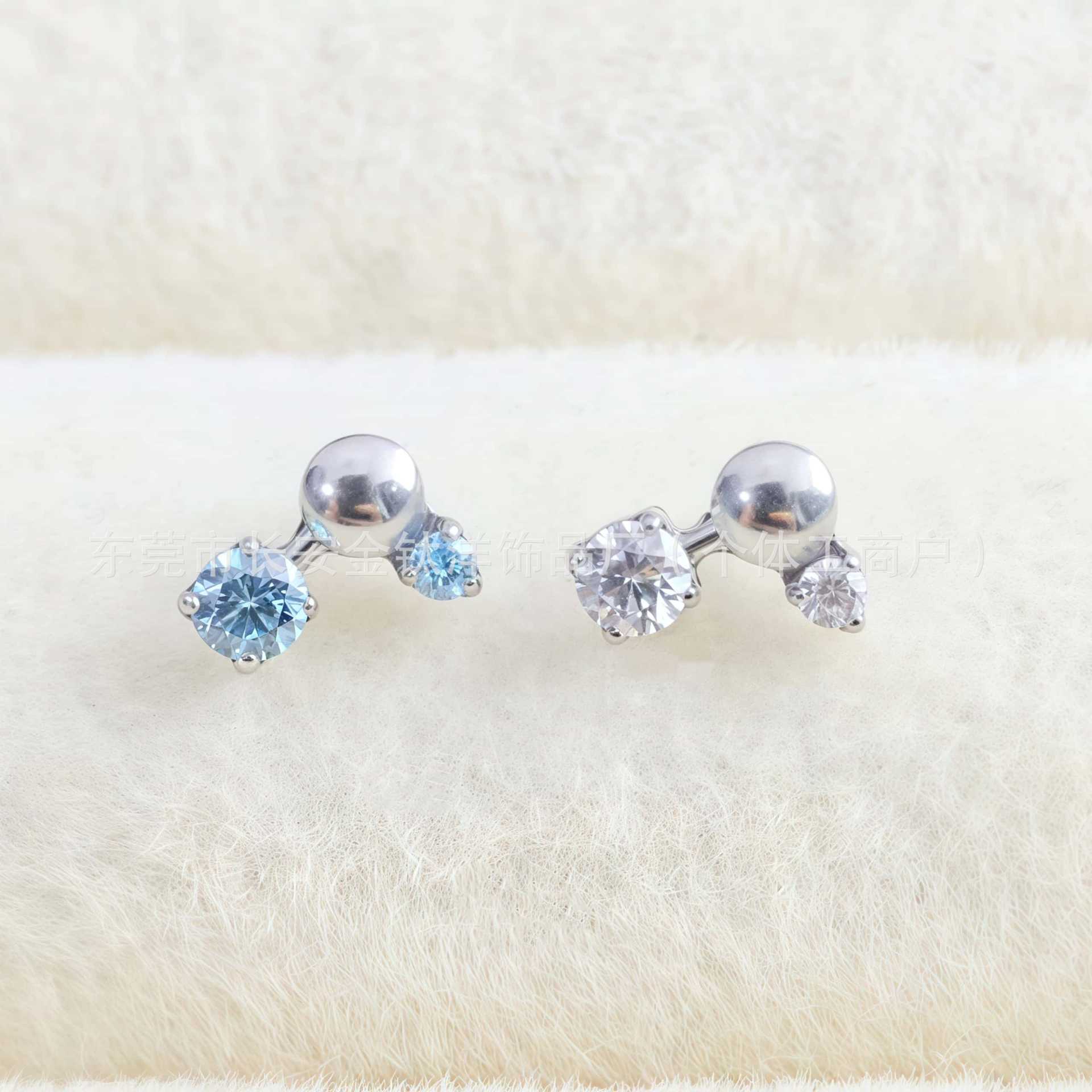 G23 Titanium 7-Shaped Round Zirconia Ear Studs, Bezel-Set Lip Studs, Nose Studs, Ear Cartilage Studs - Image 4
