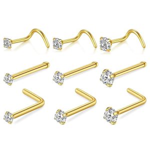 Zircon Nose Stud Nose Ring Earrings Stainless Steel Black L-Shape Nose Pin Geometric Piercing Jewelry